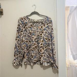 LOFT Cream Blouse Floral Print